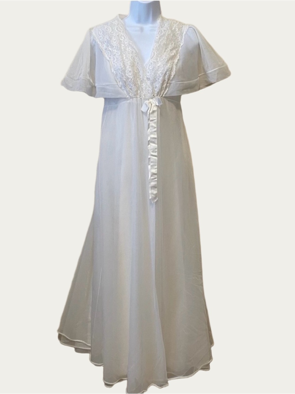 Shadow Line Lace Pajama Dress Vintage Bridal White Peignoir Set Nightgown Small